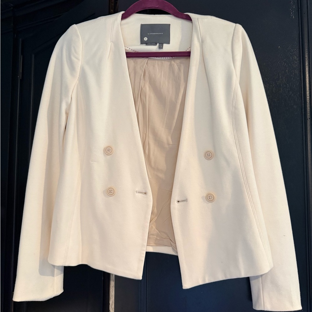 Anthropologie Ivory Double-Breasted Blazer